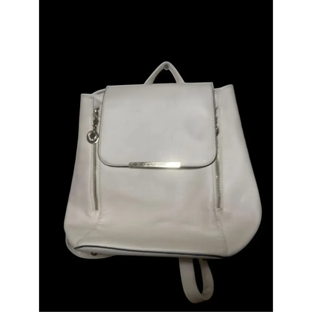 Kalkinguo White Vegan Leather Gold‎ Hardwu Flap Backpack Bag NWOT